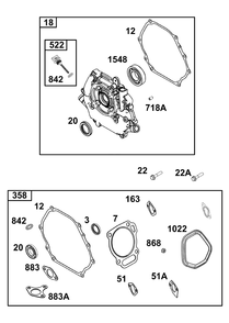 Crankcase Cover/Sump Group Diagram and Parts List for 19N132-0237-H1 100000 - 19Z999 Briggs and Stratton Engine